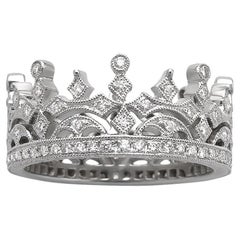 18k White Gold Pave Diamond Crown Eternity Ring