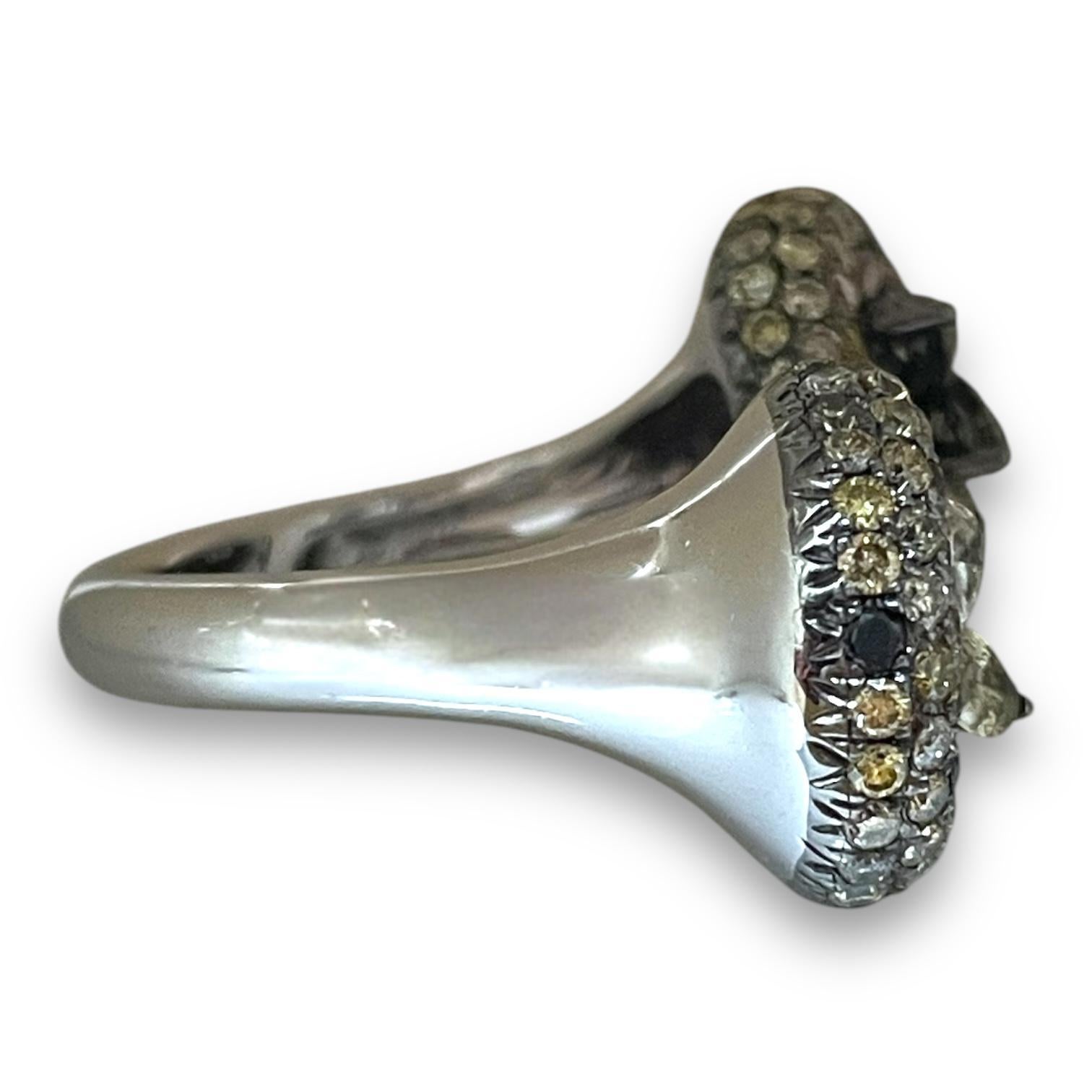 Marquise Cut 18K White Gold Pave Diamond Cuff Ring with Marquise and Round Diamonds For Sale