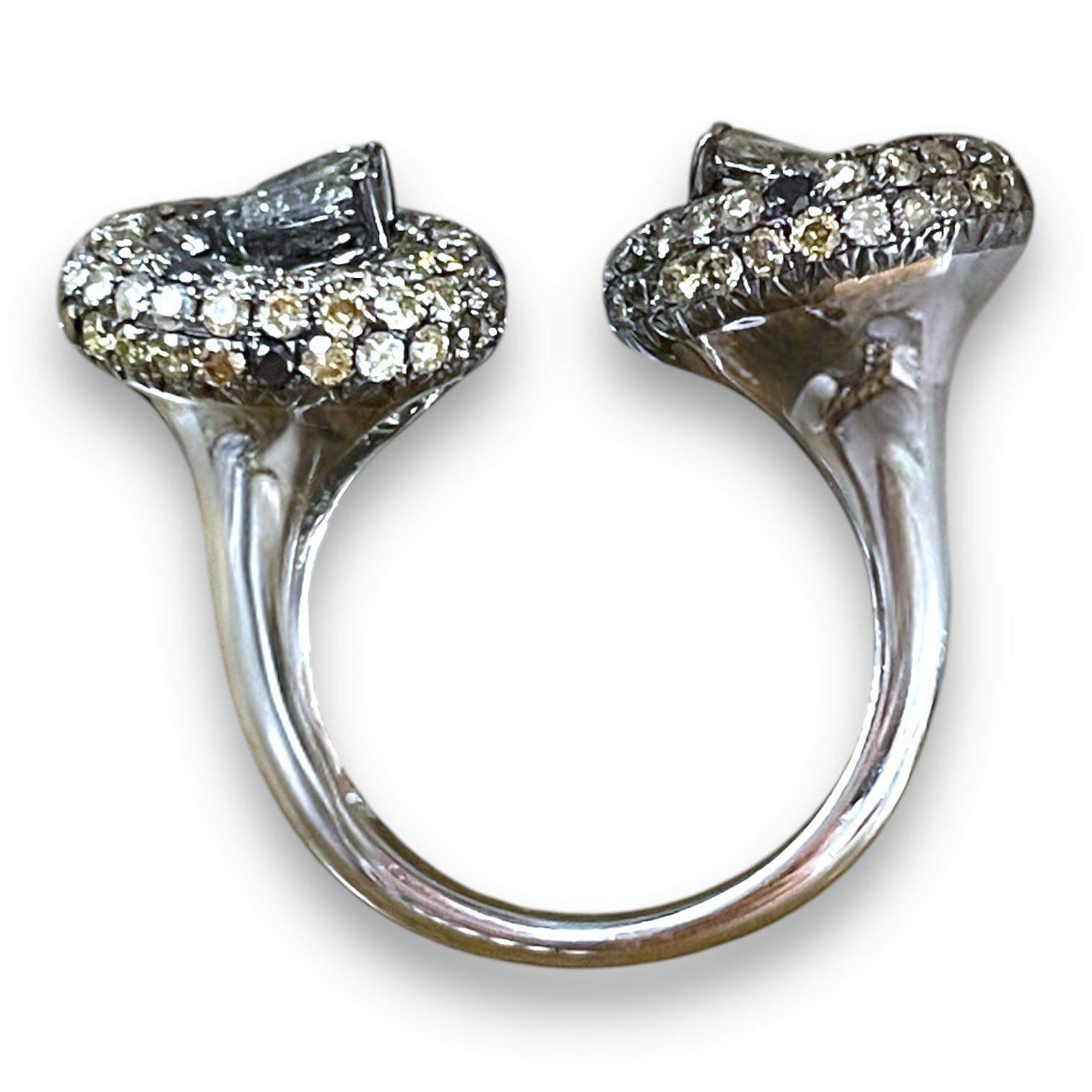 Women's or Men's 18K White Gold Pave Diamond Cuff Ring with Marquise and Round Diamonds For Sale