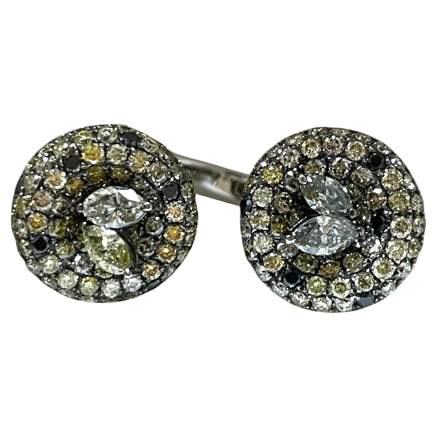 18K White Gold Pave Diamond Cuff Ring with Marquise and Round Diamonds For Sale