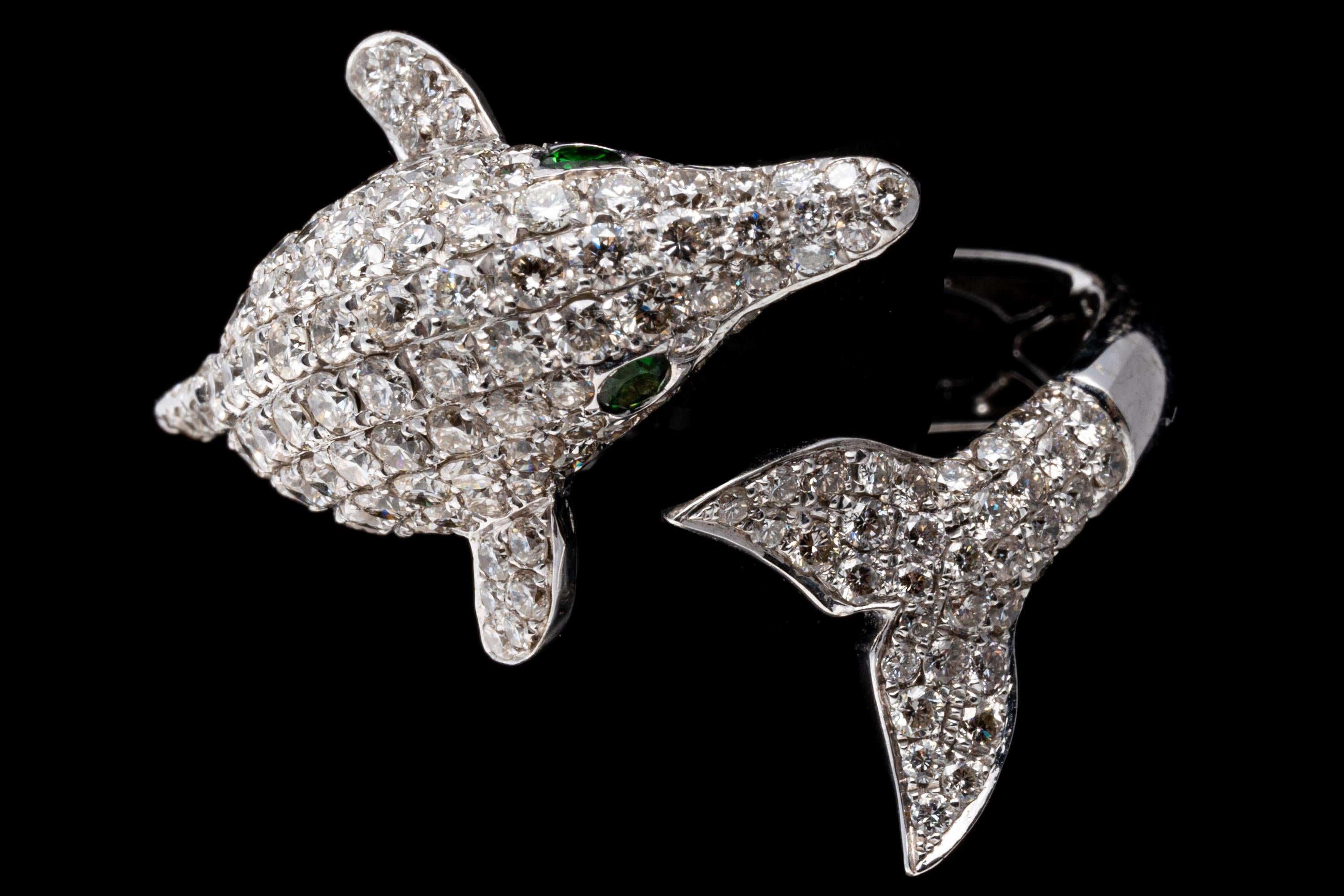 18k White Gold Pave Diamond Dolphin Bypass Ring, App. 1.32 TCW For Sale 2