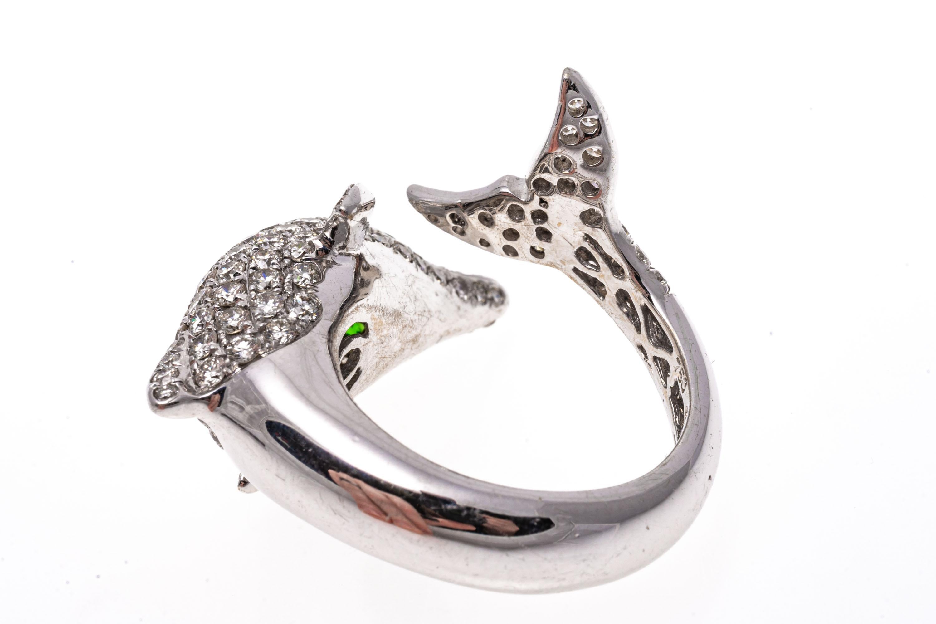 Contemporary 18k White Gold Pave Diamond Dolphin Bypass Ring, App. 1.32 TCW For Sale