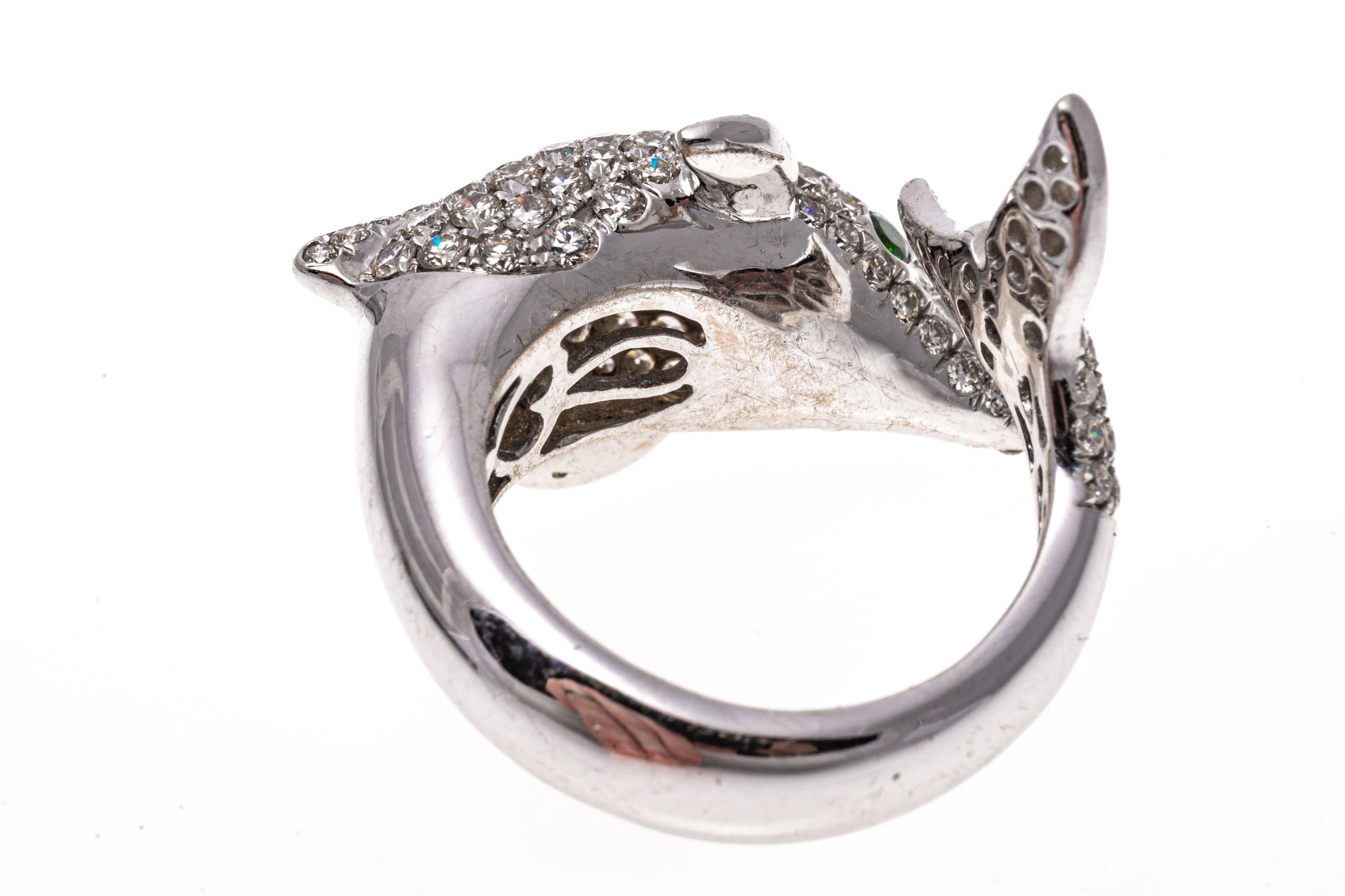 Women's 18k White Gold Pave Diamond Dolphin Bypass Ring, App. 1.32 TCW For Sale