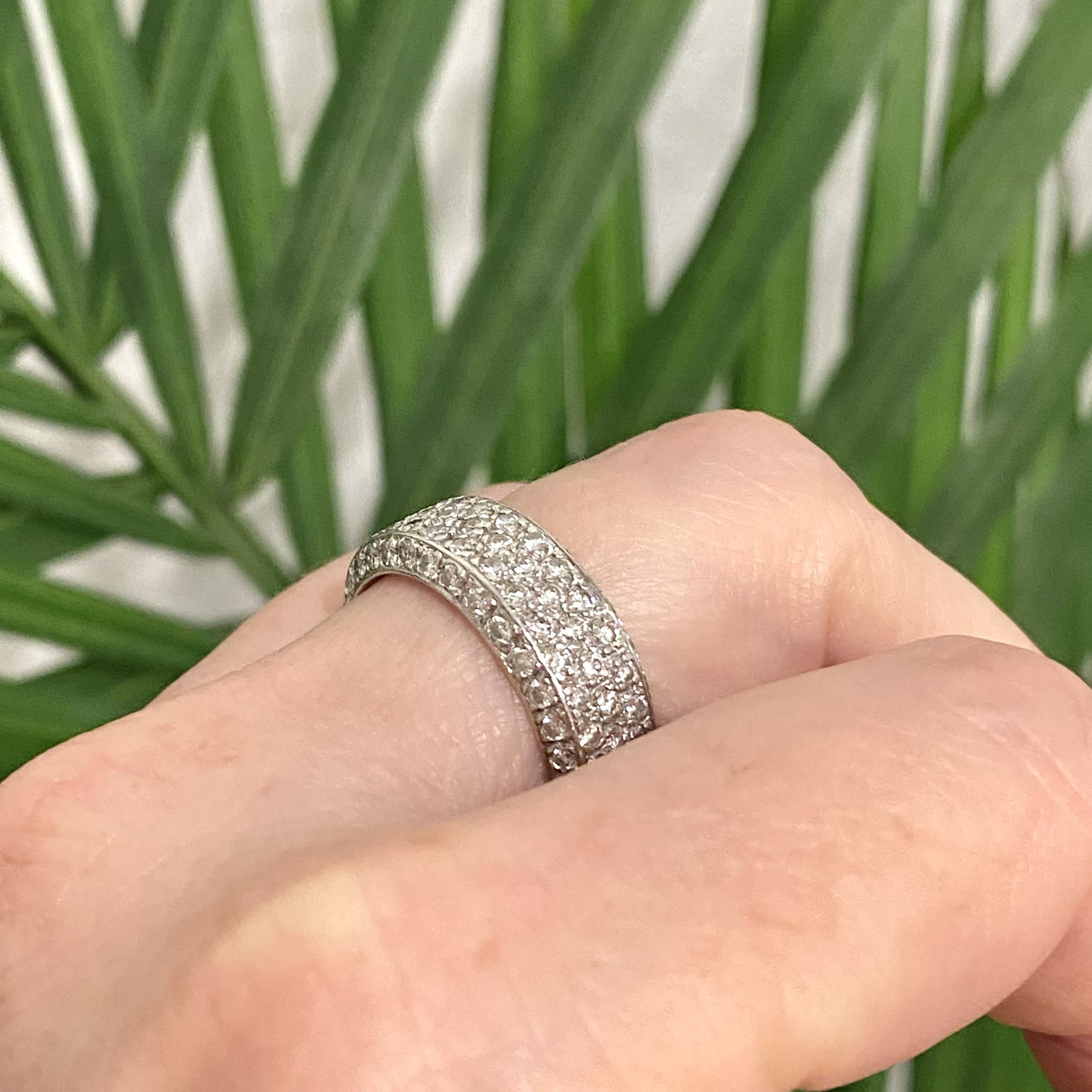 Women's 18K White Gold Pave Diamond Eternity Band Ring For Sale
