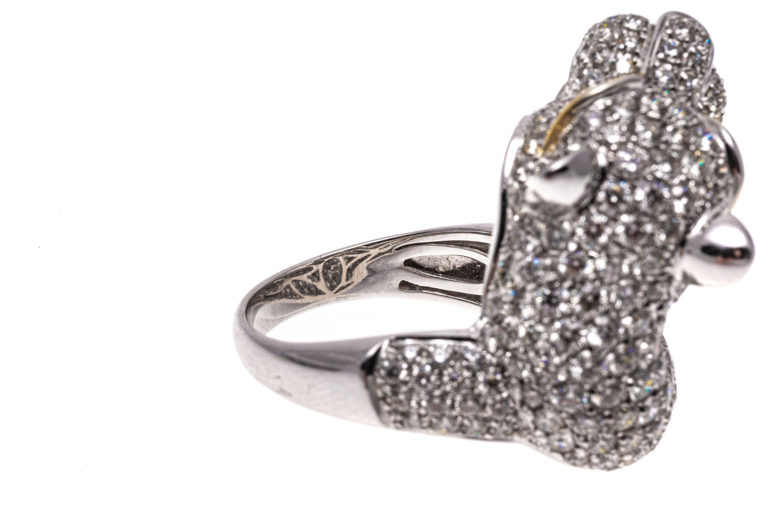 Contemporary 18k White Gold Pave Diamond Figural Panther Head Ring, App. 2.75 TCW For Sale