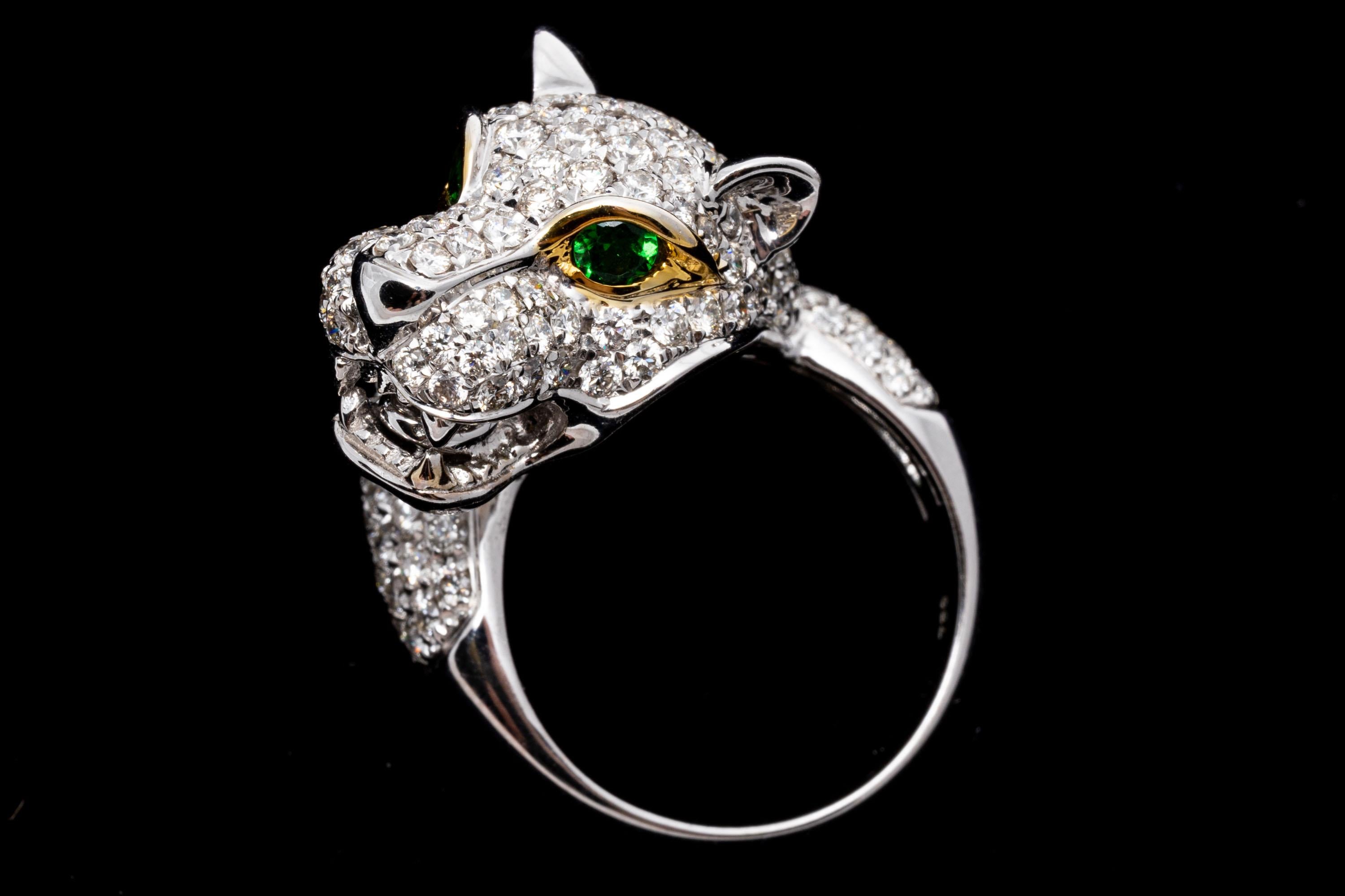 18k White Gold Pave Diamond Figural Panther Head Ring, App. 2.75 TCW For Sale 2