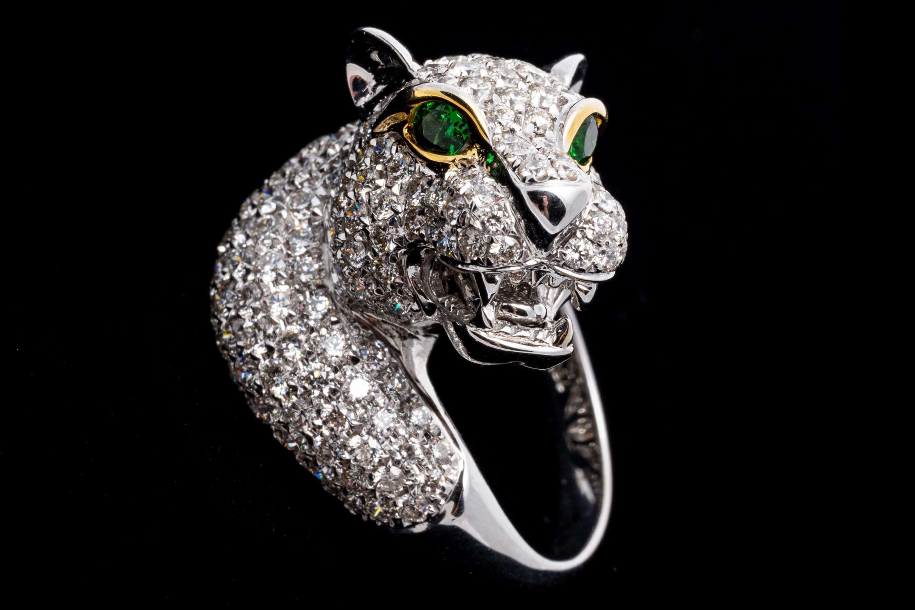 18k White Gold Pave Diamond Figural Panther Head Ring, App. 2.75 TCW For Sale 3