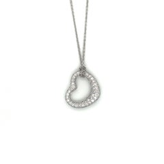 18K White Gold Pave Diamond Floating Heart Pendant Necklace