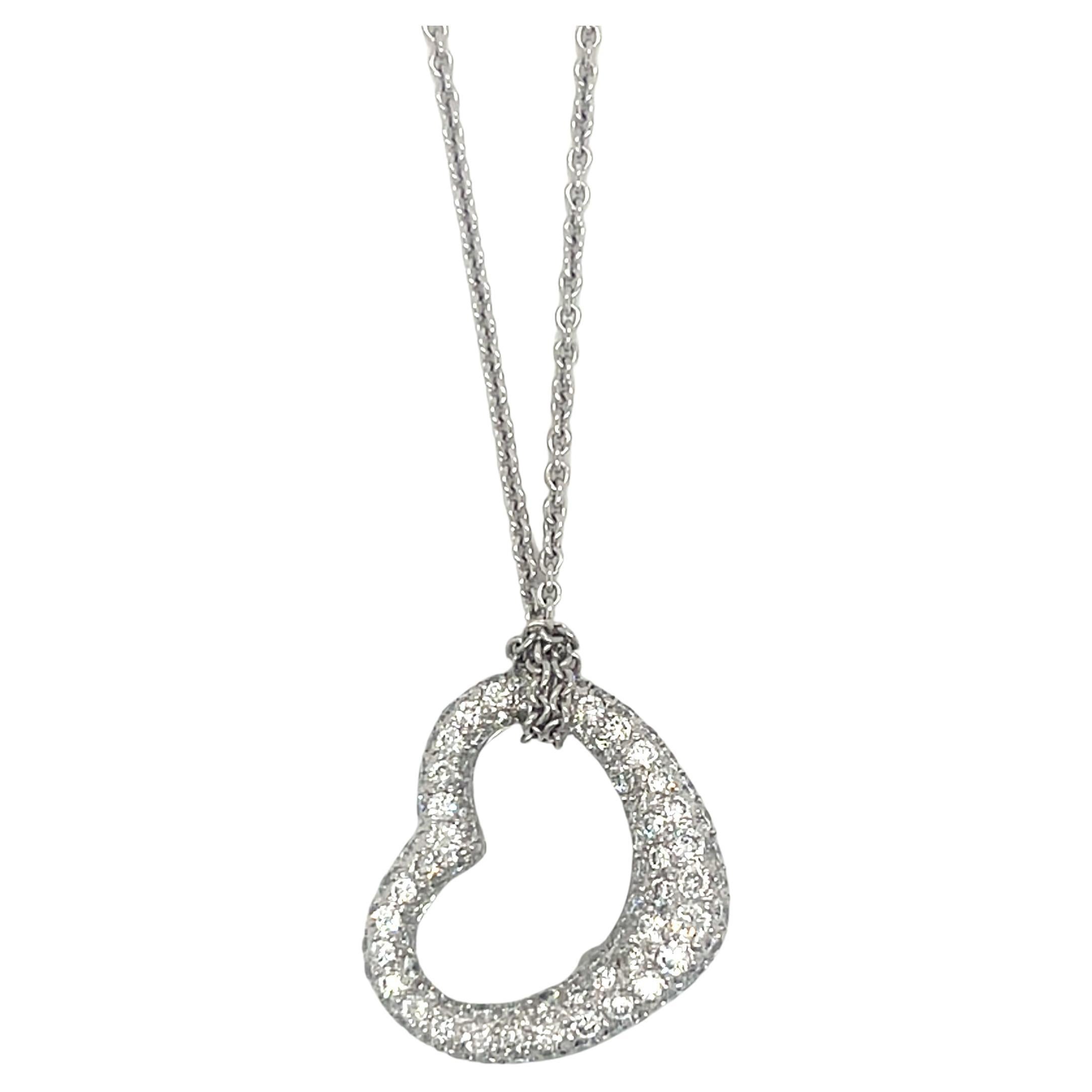 18K White Gold Pave Diamond Floating Heart Pendant Necklace