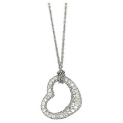 18K White Gold Pave Diamond Floating Heart Pendant Necklace