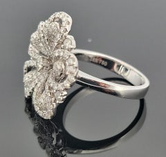 18K White Gold Pave Diamond Flower Ring 1.39ctw Natural Diamonds Size 6