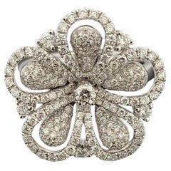 18K White Gold Pave Diamond Flower Ring 1.39ctw Natural Diamonds Size 6