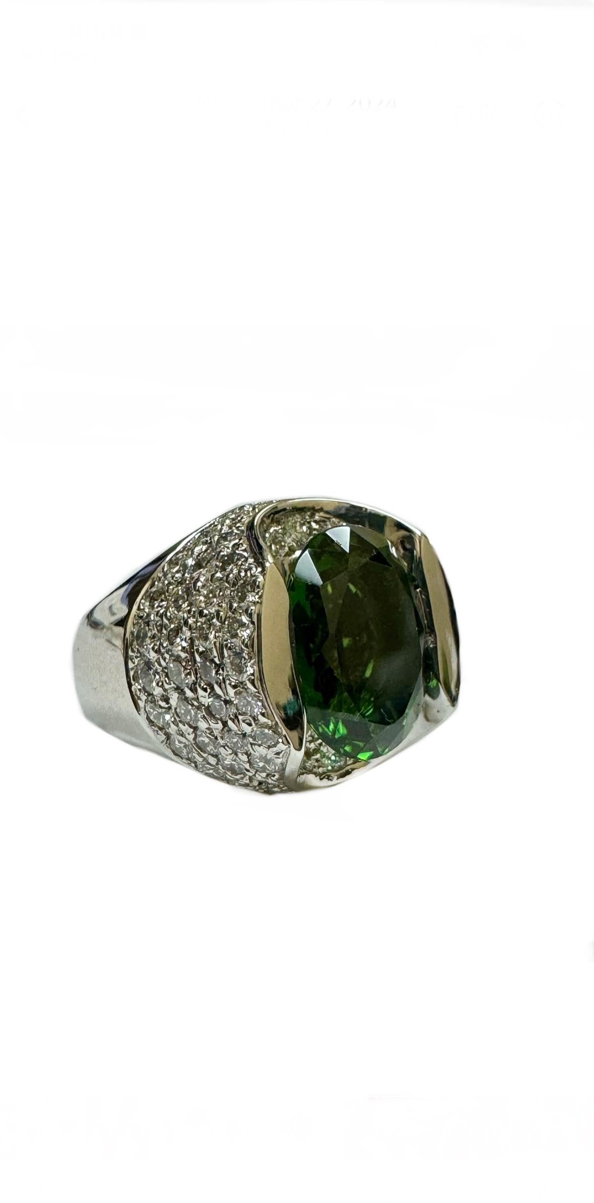 Modern 18K White Gold Pave Diamond GIA Certified 5.95 Chrome Tourmaline Engagement Ring For Sale
