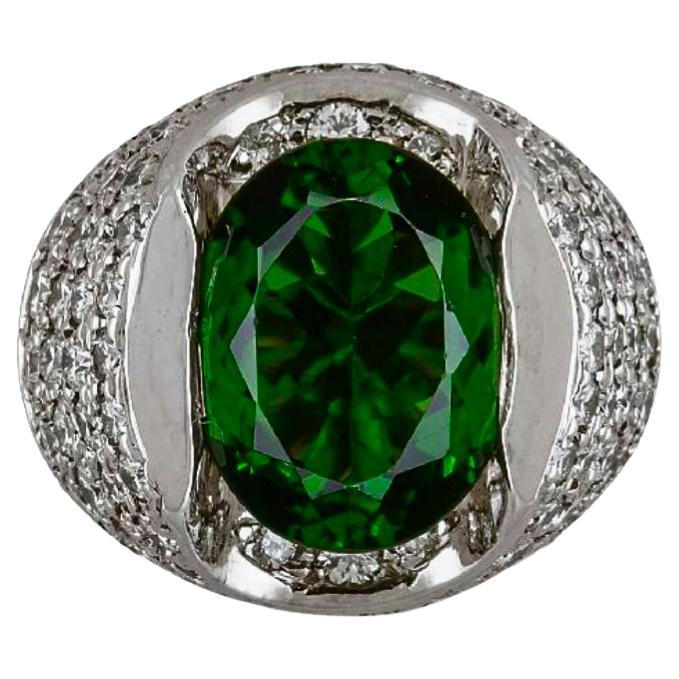 18K White Gold Pave Diamond GIA Certified 5.95 Chrome Tourmaline Engagement Ring