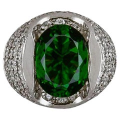 18K White Gold Pave Diamond GIA Certified 5.95 Chrome Tourmaline Engagement Ring