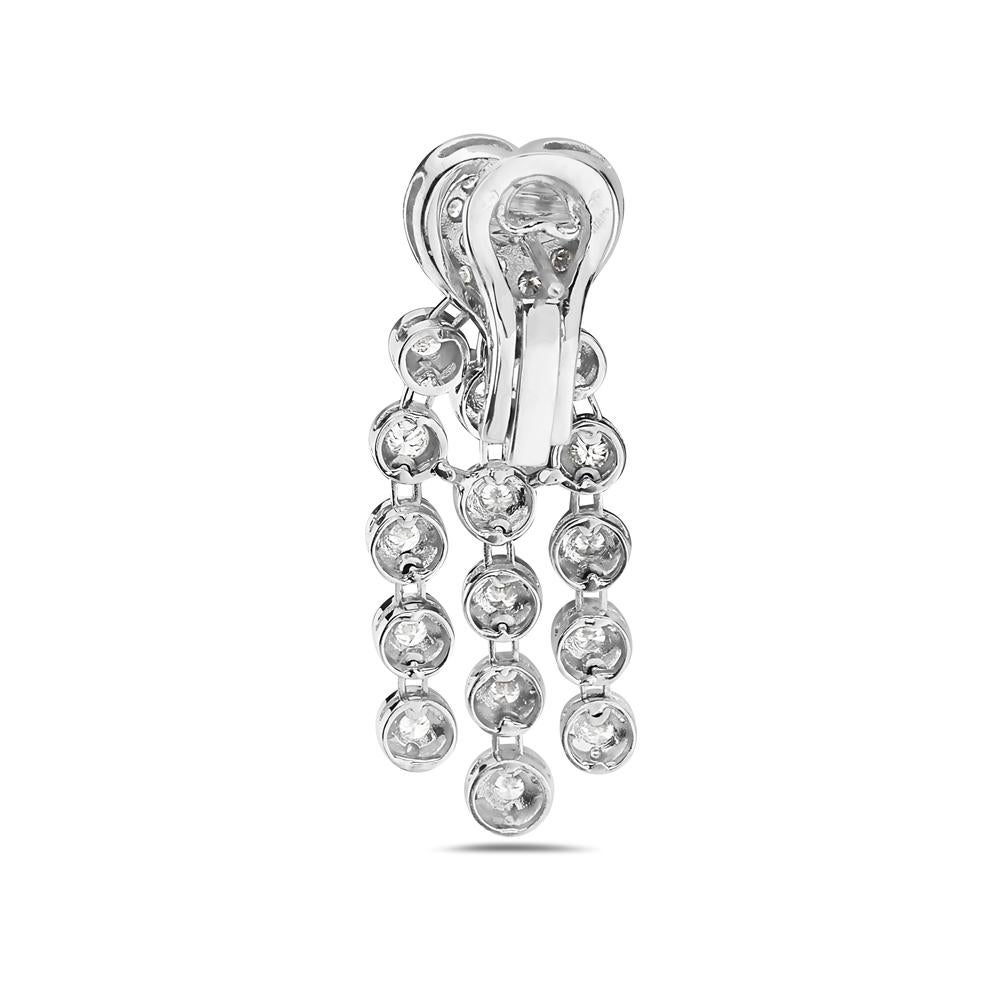 Contemporary 18 Karat White Gold Pave Diamond Heart Dangle Chandelier Earrings For Sale