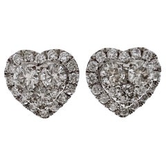 Boucles d'oreilles en or blanc 18 carats, diamants pavés en forme de cœur