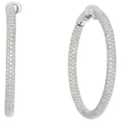 18k White Gold Pave Diamond Hoop Earrings
