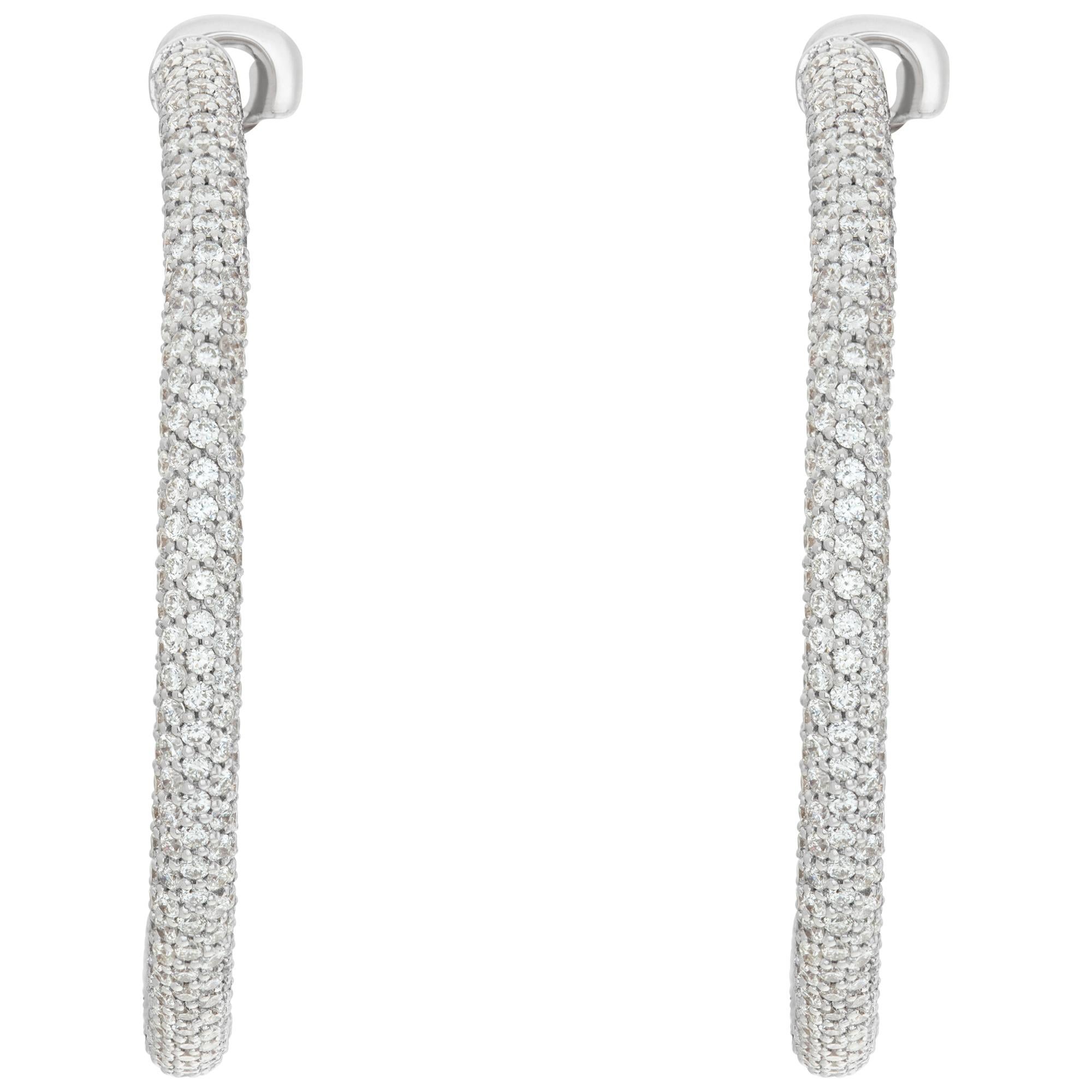 18k White Gold Pave Diamond Hoop Earrings For Sale