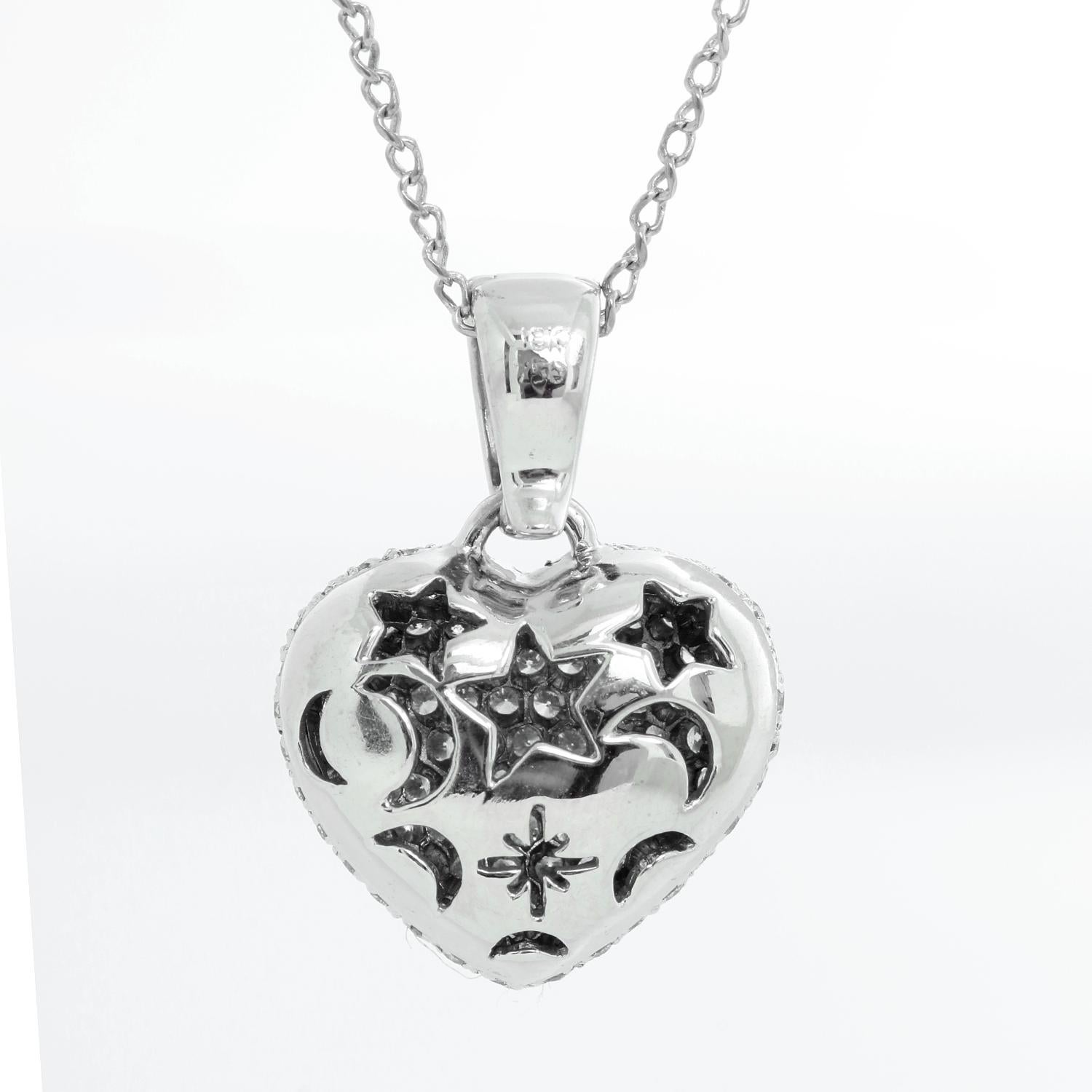 Donna 18k White Gold Pave Diamond Necklace in vendita