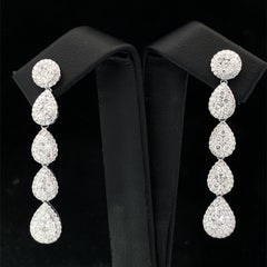 18K White Gold Pave Diamond Pear Dangle Earrings 3+carats