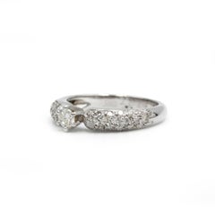 18K White Gold Pavé Diamond Ring with 0.20 ct Center Stone & 42 Accent Diamonds