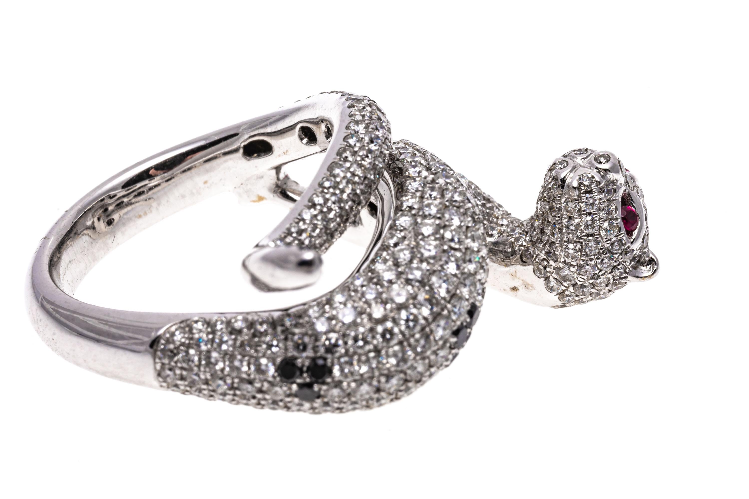 18k White Gold Pave Diamond Slinky Cat Bypass Ring, App. 1.65 TCW For Sale 1