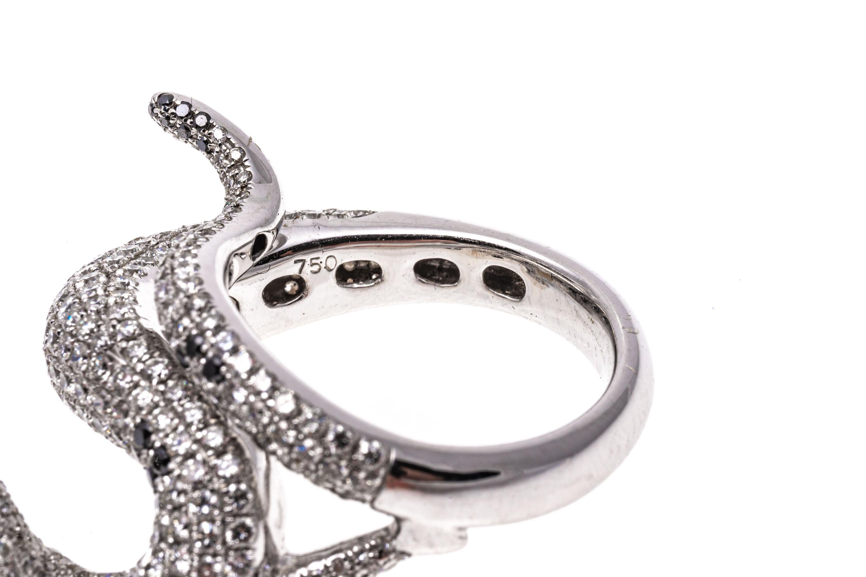 18k White Gold Pave Diamond Slinky Cat Bypass Ring, App. 1.65 TCW For Sale 2
