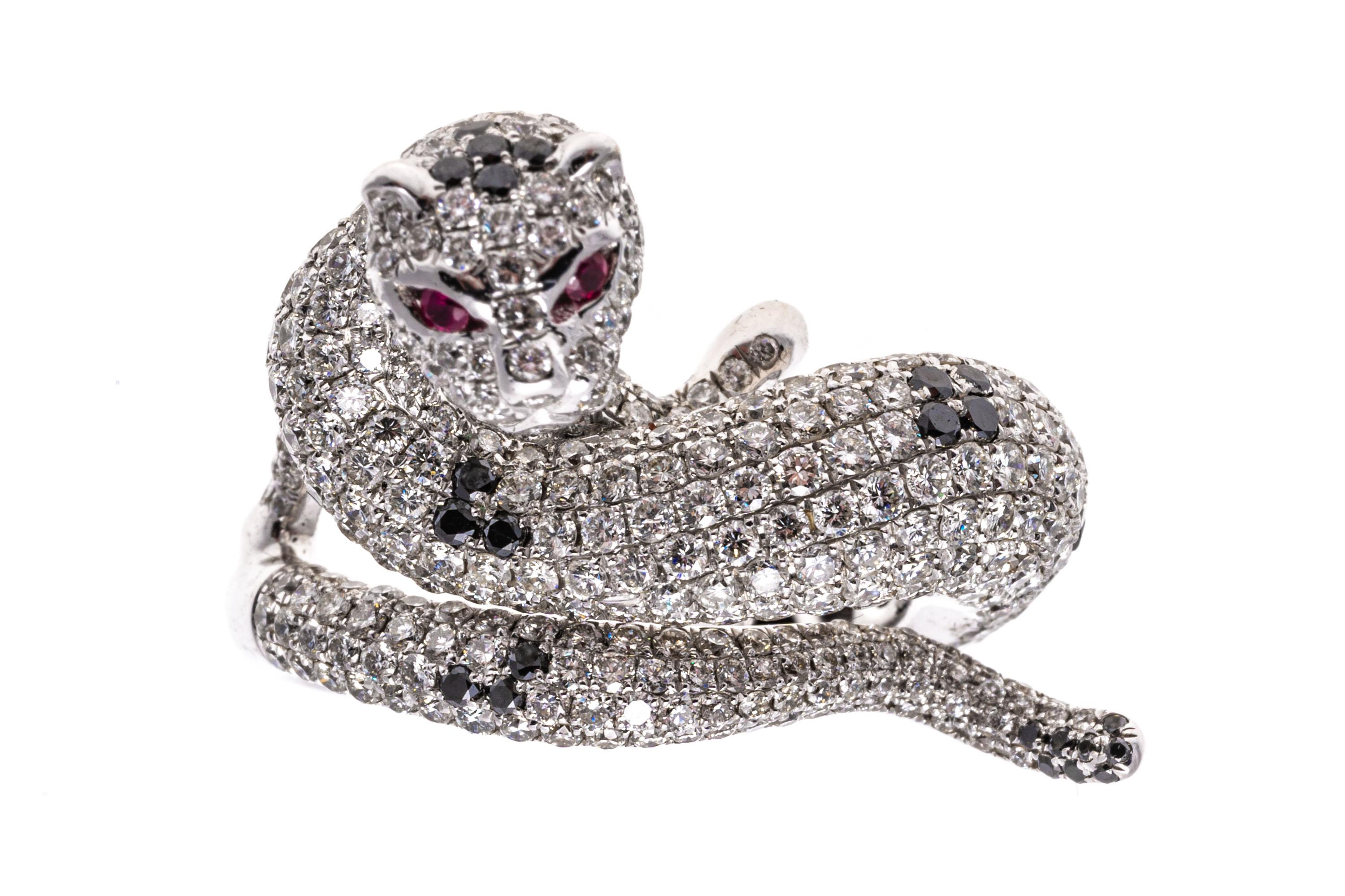 18k White Gold Pave Diamond Slinky Cat Bypass Ring, App. 1.65 TCW For Sale 3