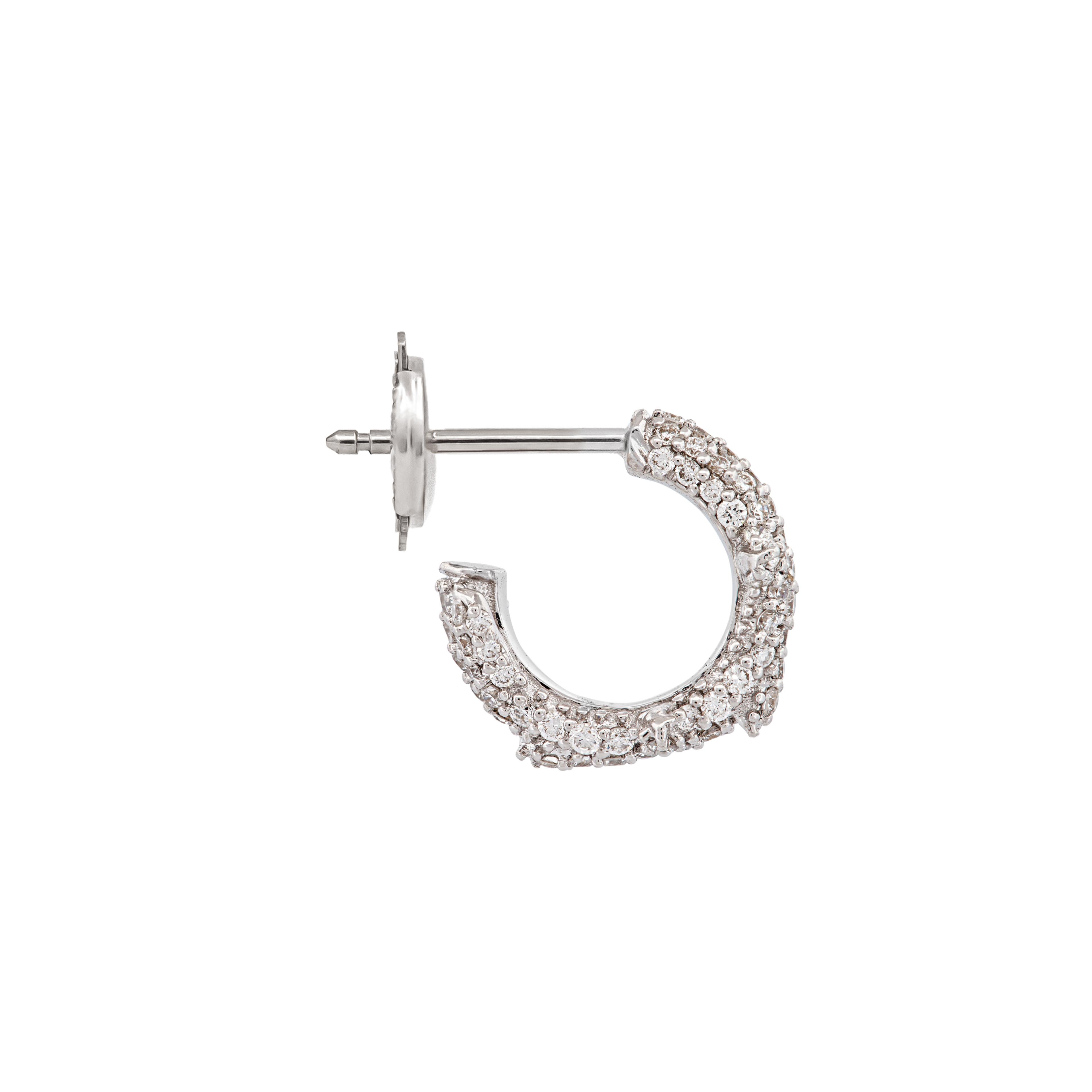 Modern 18k White Gold Pave Diamond Spina Earring For Sale