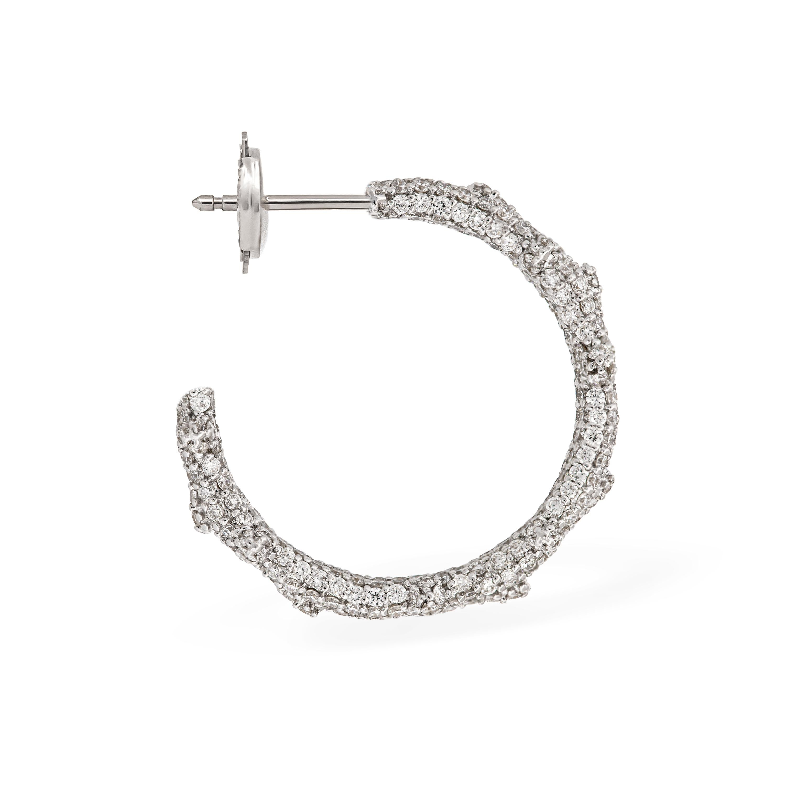 Modern 18k White Gold Pave Diamond Spina Midi Earrings
