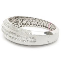 18k White Gold Pave Diamond Wide Industrial Bangle Bracelet with Mosaic Setting