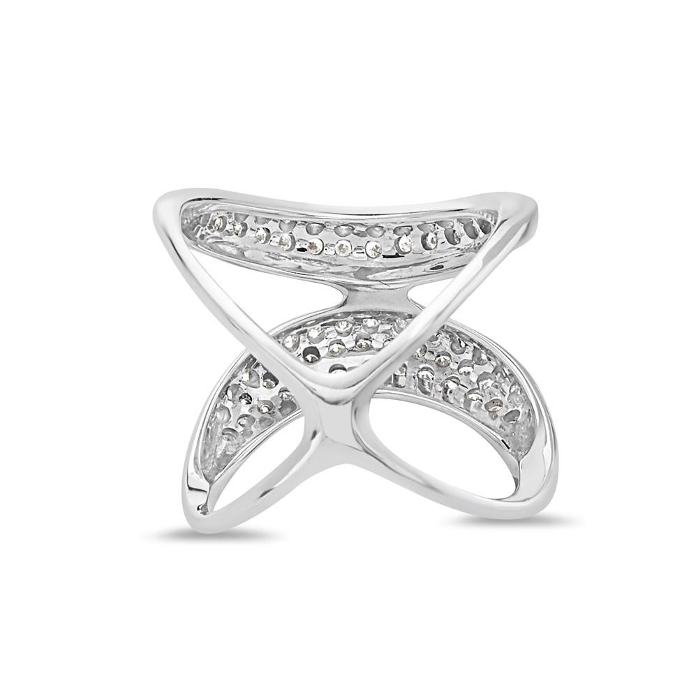 Contemporary 18 Karat White Gold Pave Diamond X Cocktail Ring For Sale