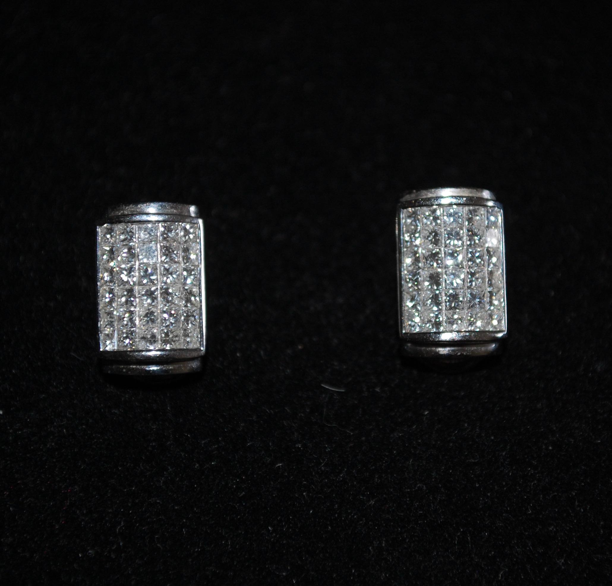 18k White Gold Pave Diamonds Clip on Earrings For Sale 2
