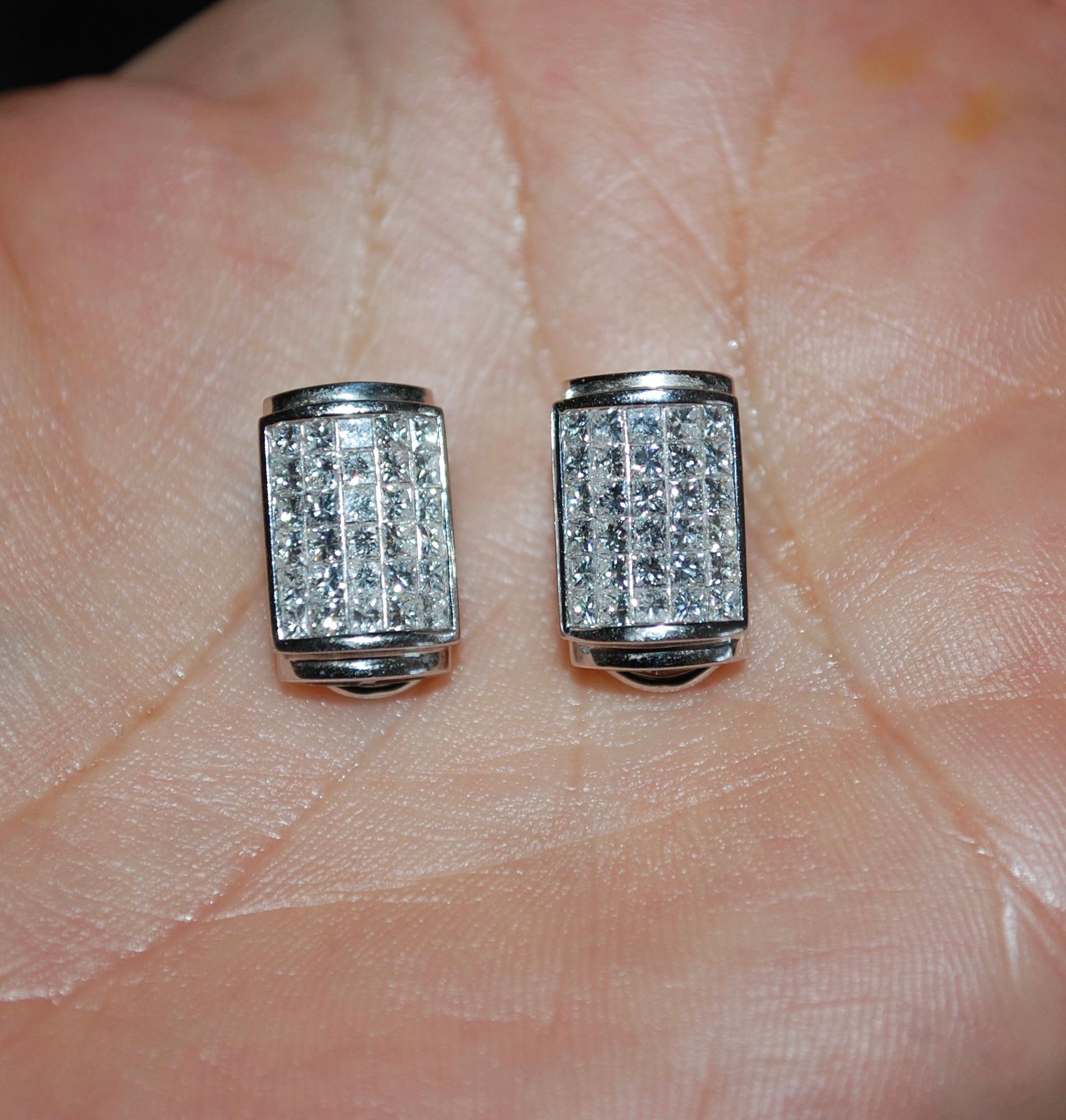 18k White Gold Pave Diamonds Clip on Earrings For Sale 1