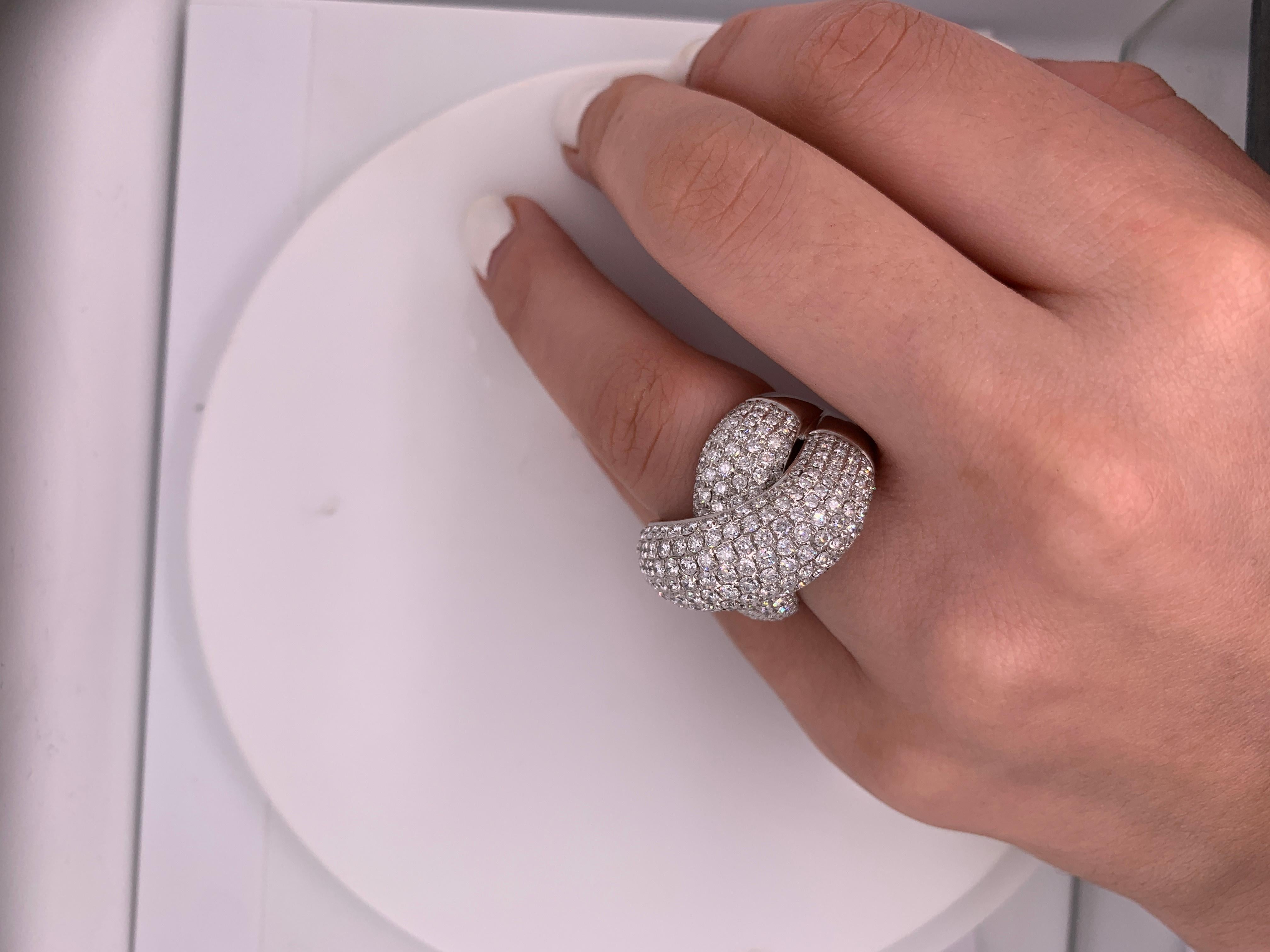 18 Karat White Gold Pave Dome Diamond Rings For Sale 1