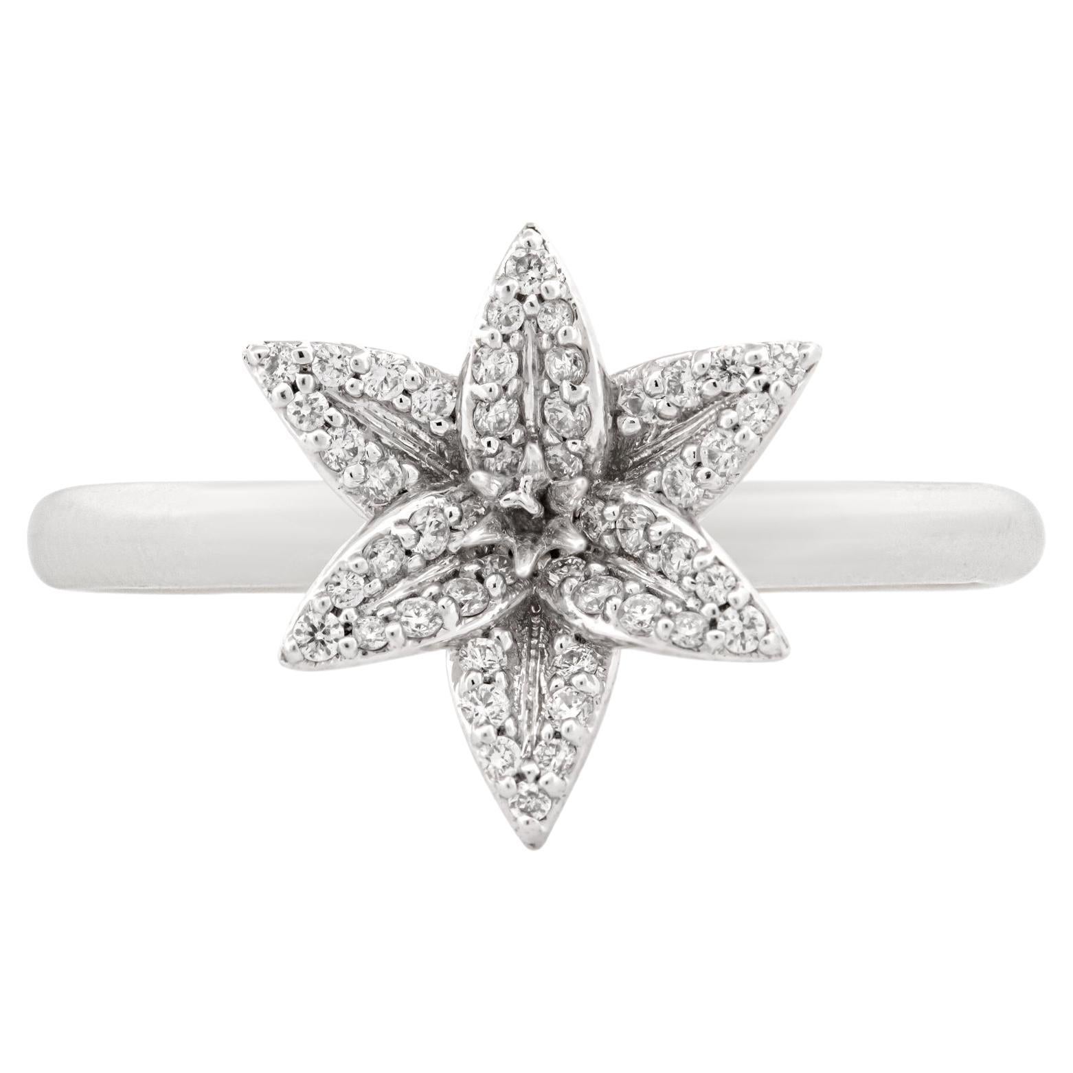 For Sale:  18k White Gold Pave Flora Lily Ring