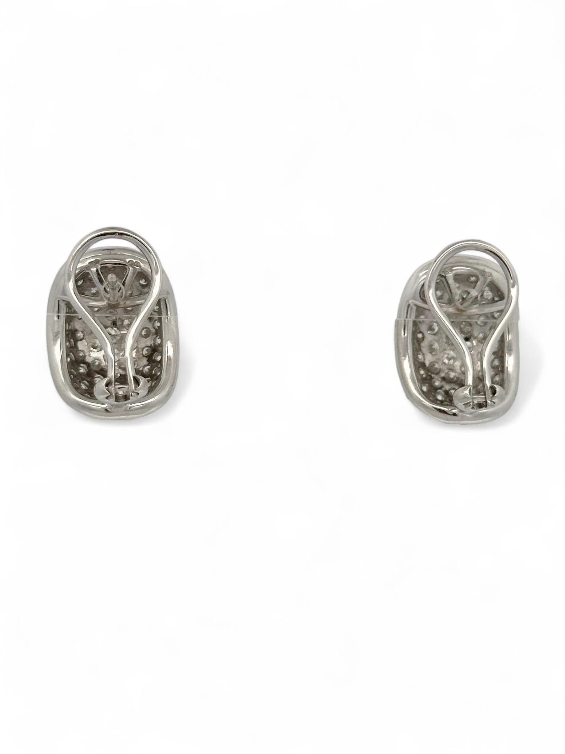Round Cut 18K White Gold Pave Huggies For Sale
