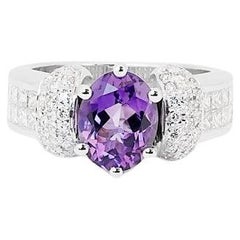 18k White Gold Pave Ring 3.12ct Natural Amethyst and Diamonds IGI Certificate