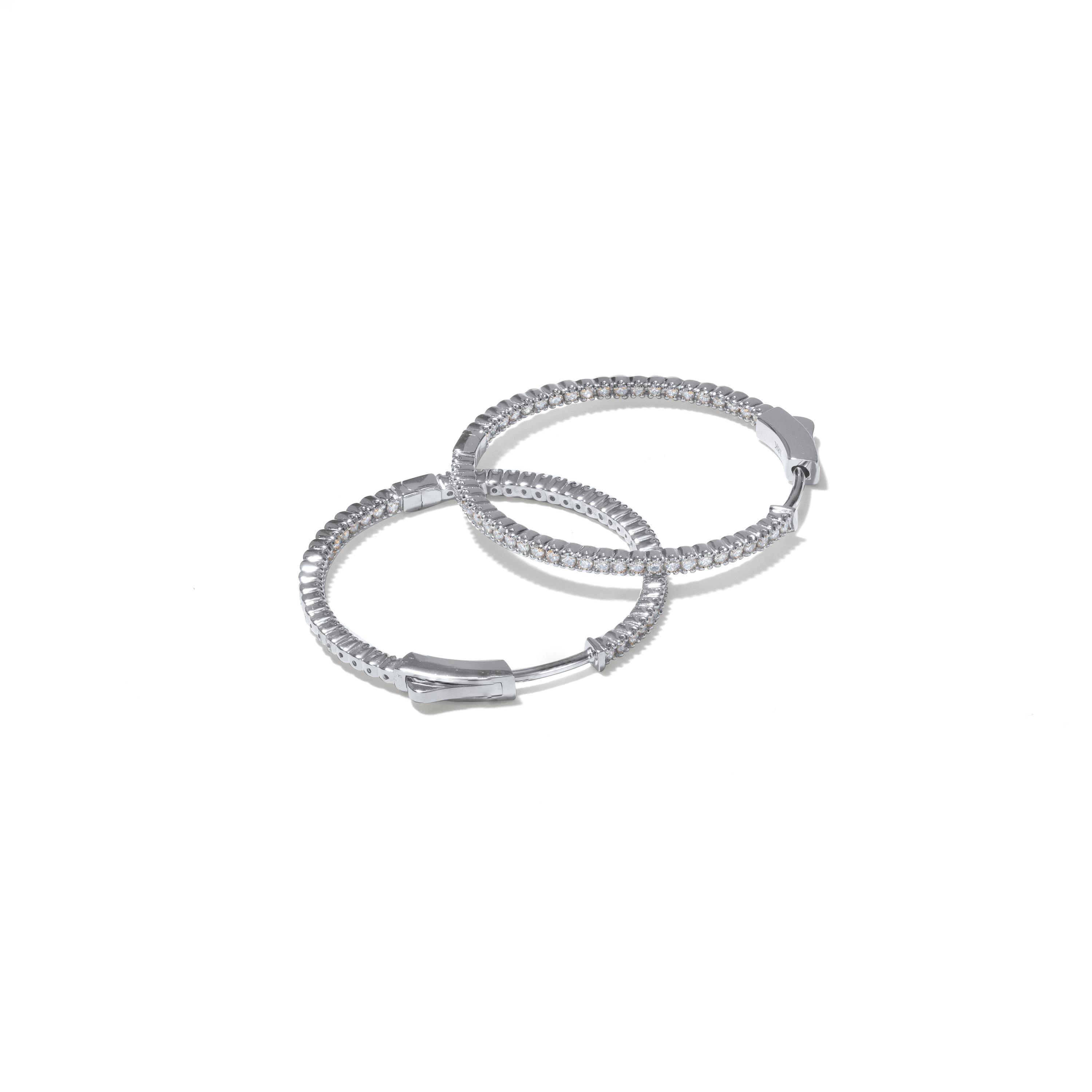 Luxle 0.52 Cts Pave Round Diamond Huggie Hoop Earrings in 18K White Gold In New Condition In New York, NY