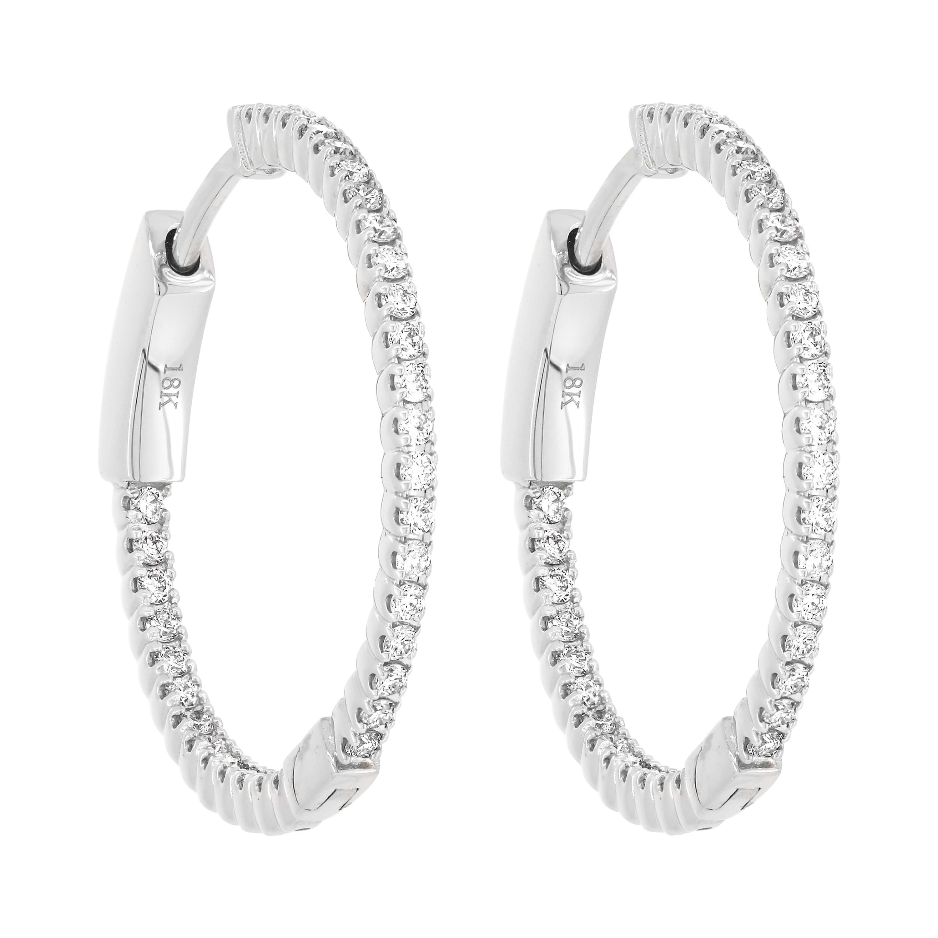 18K White Gold 13 Carats Round Diamond Openwork Hoop Earrings For Sale ...