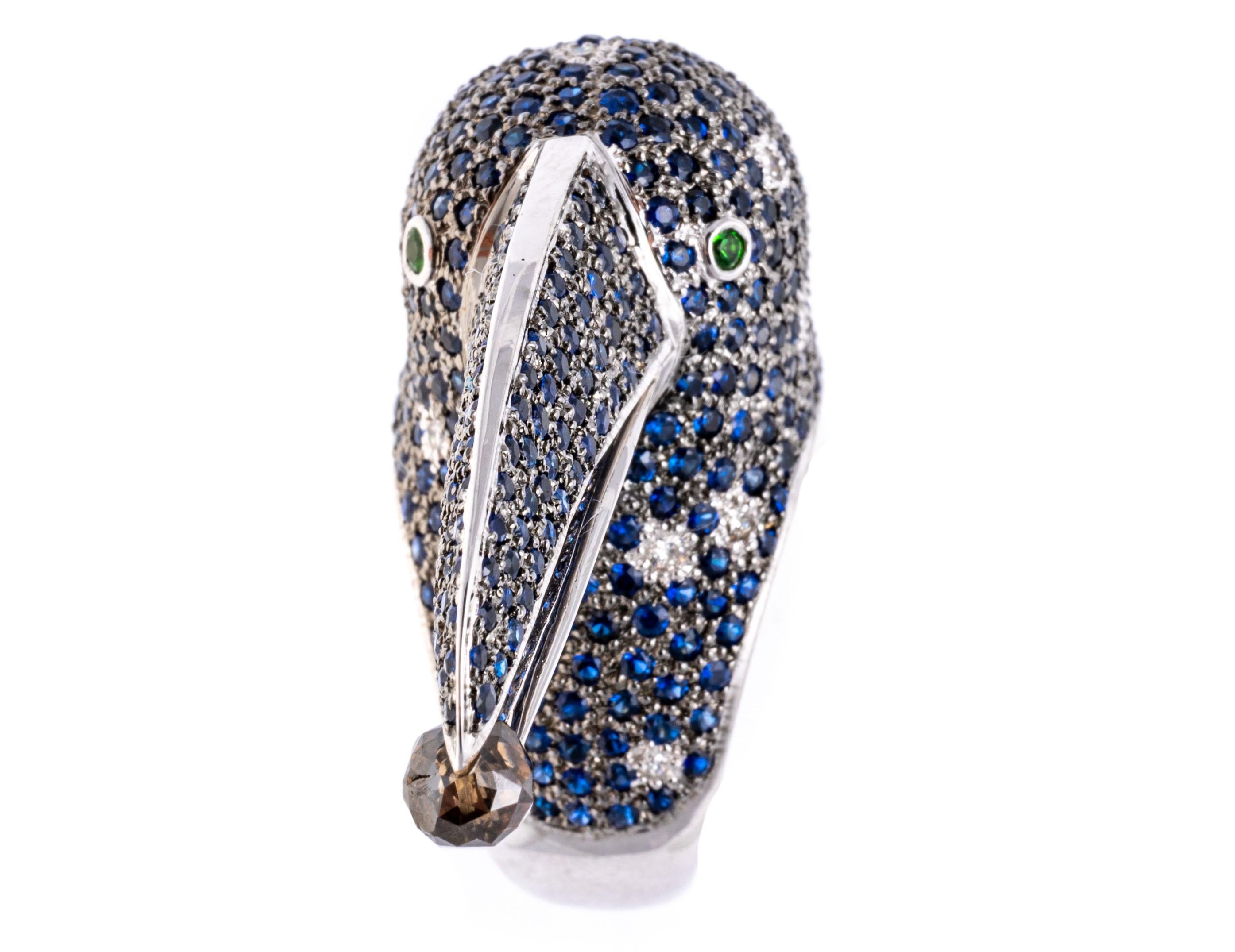18k White Gold Pave Sapphire Toucan Ring, App. 4.38 TCW, With Diamonds For Sale 5