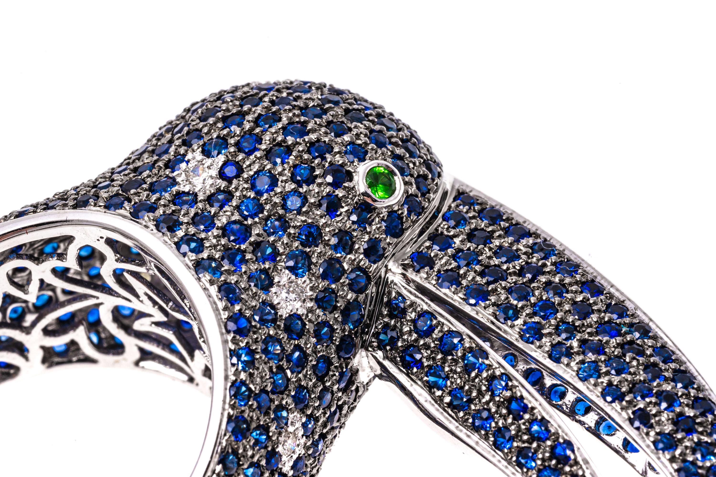 18k White Gold Pave Sapphire Toucan Ring, App. 4.38 TCW, With Diamonds For Sale 1