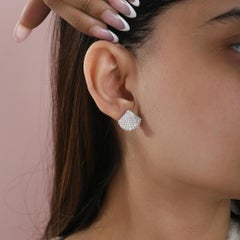 18K White Gold Pave SI/H Diamond Scallop Shell Stud Earrings