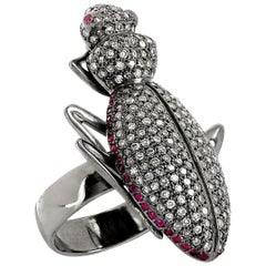 Ileana Makri 18k White Gold  Pave White Diamond "Ground Beetle" Ring