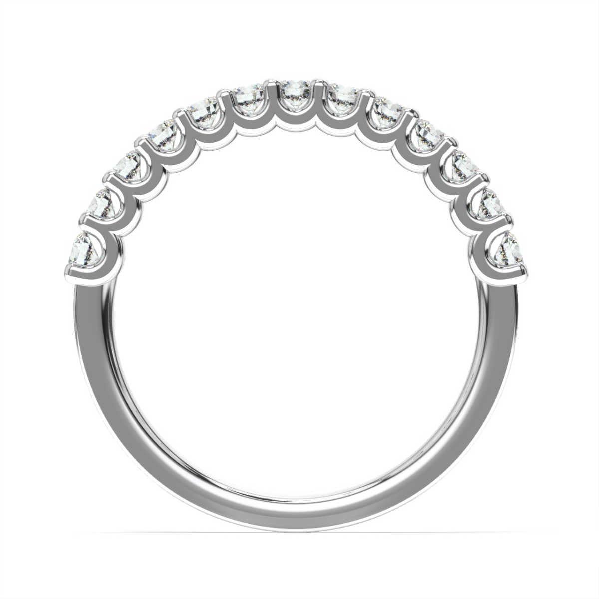 This ring features 13 round brilliant diamonds in a total weight of 1 carat set in a delicate 