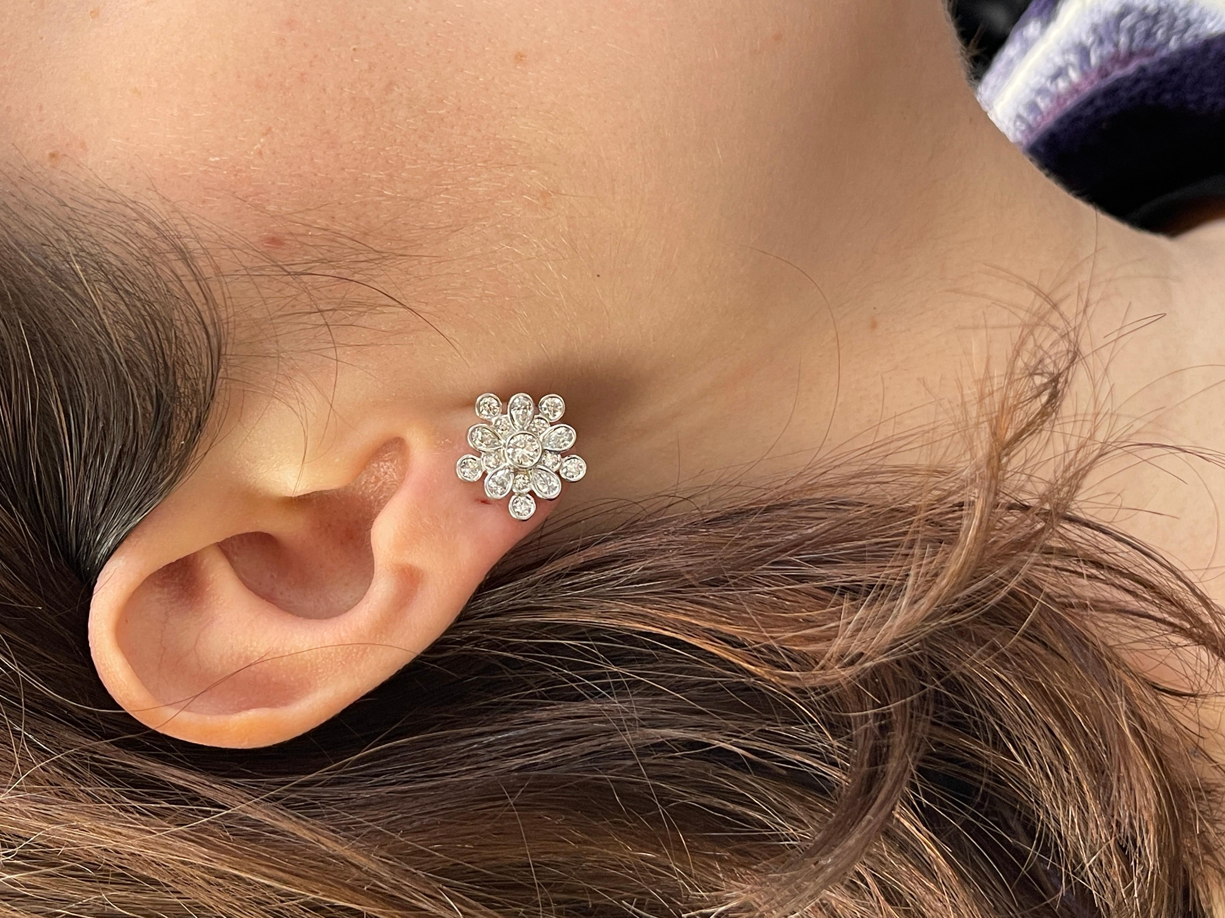 18K White Gold Pear and Round Diamond Earrings 1