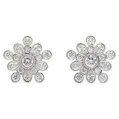 18K White Gold Pear and Round Diamond Earrings