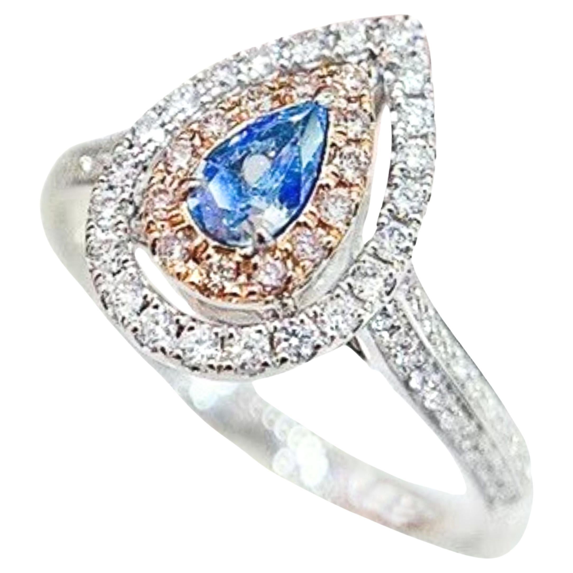 18K White Gold Pear-Cut Blue Diamond Ring