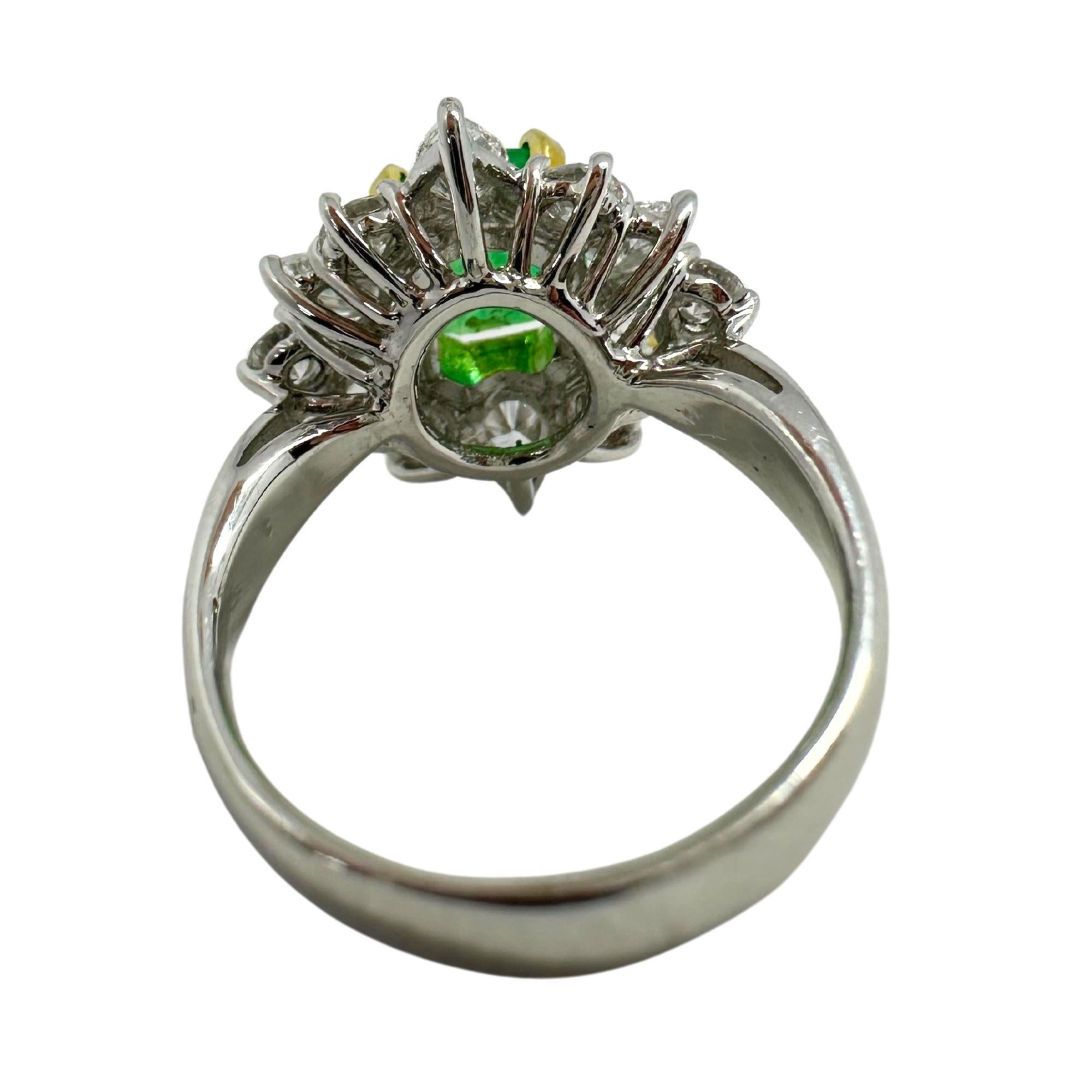 18K White Gold Pear Cut Diamond and Emerald Ring For Sale 1
